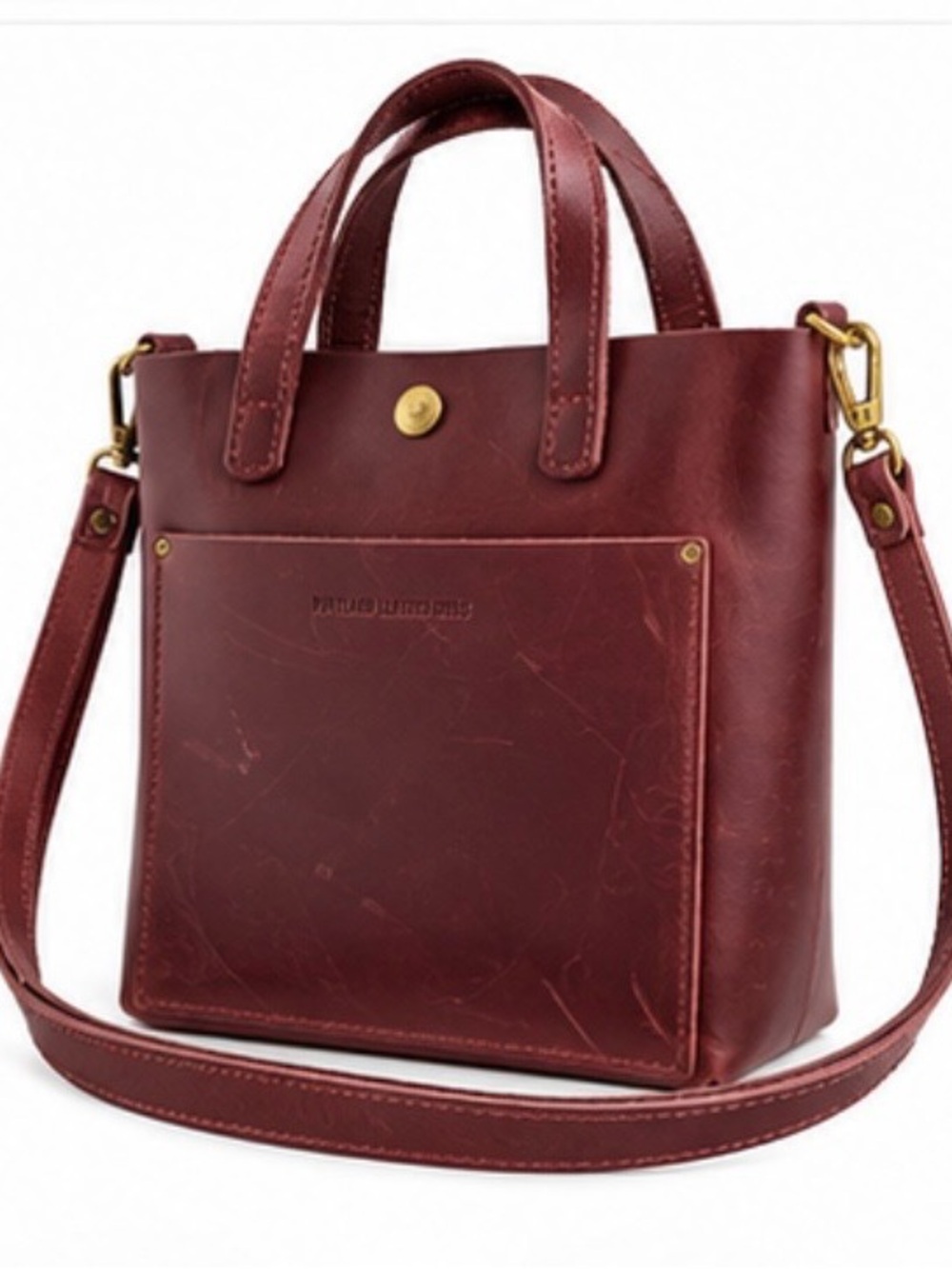 Portland Leather Goods Burgundy Leather Mini Crossbody Tote Bag Oxblood